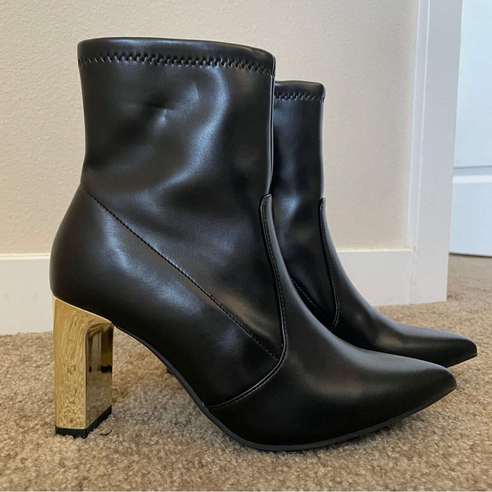 Black Ankle Boots with Gold Heel